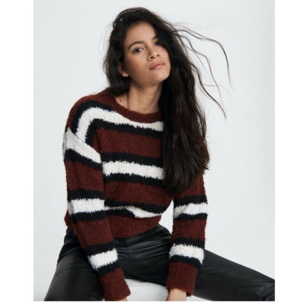 Rag & Bone Alpaca Blend Burgundy Striped Cropped Sweater S